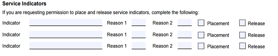 service indicators form fields