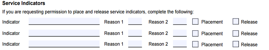 service indicators form fields